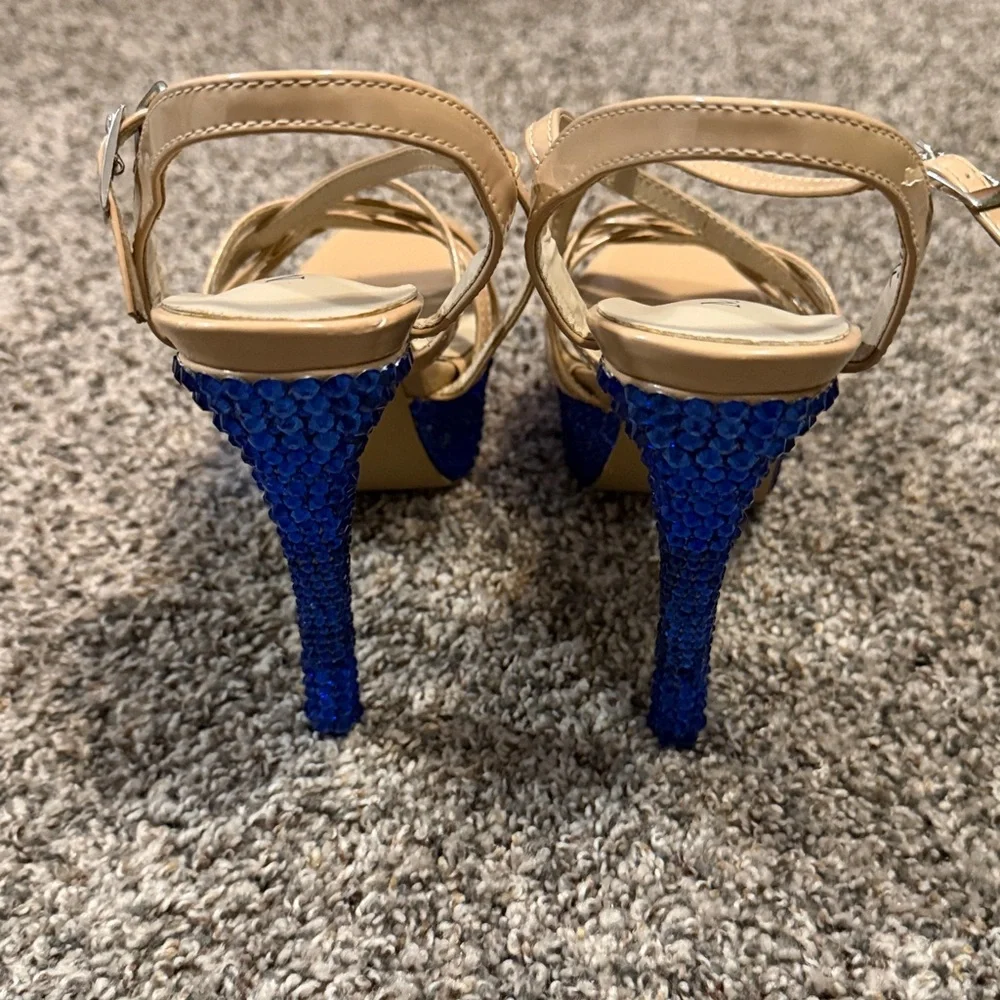 Marc Defang Tan and Blue Rhinestone Women's Heels Size 7